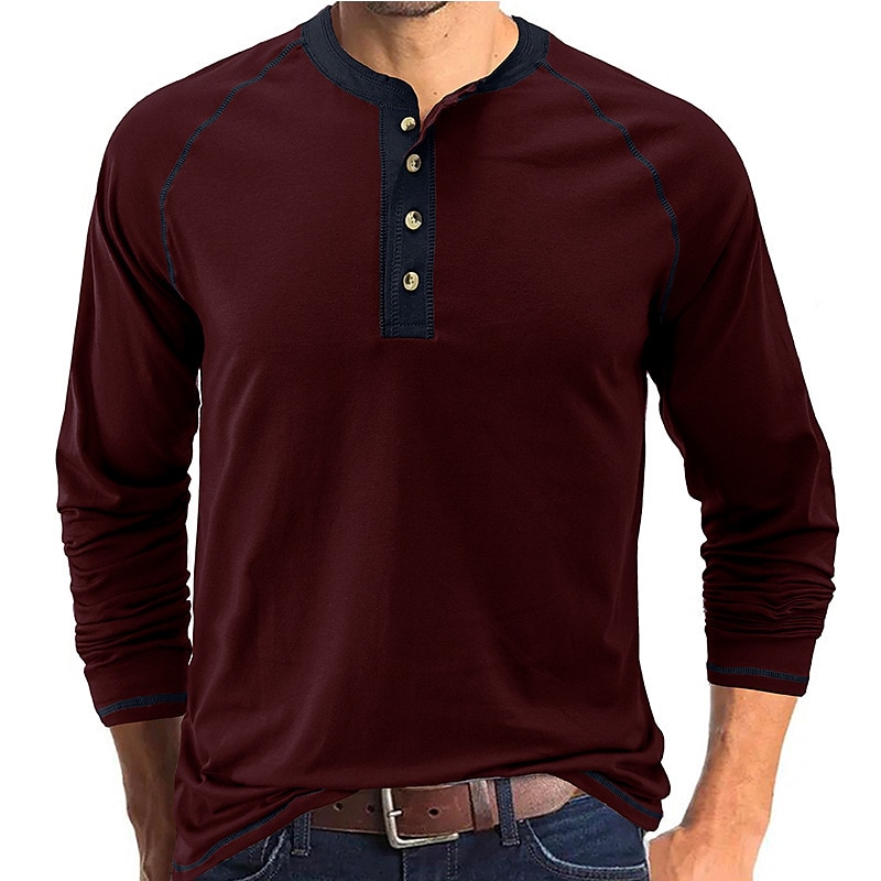 Herr Henleytröja T-tröja Långärmad tröja Slät Henley Gata Semester Långärmad Button-Down Kläder Designer Grundläggande Modernt Modernt 2025 - $22.99 –P2