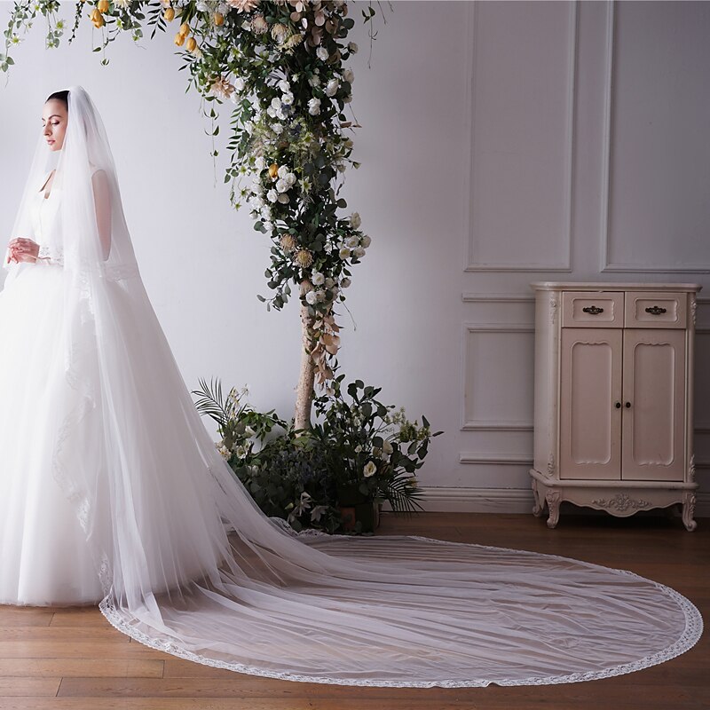 Extra Full Two Tier Cathedral Wedding Veil with Raw Edge