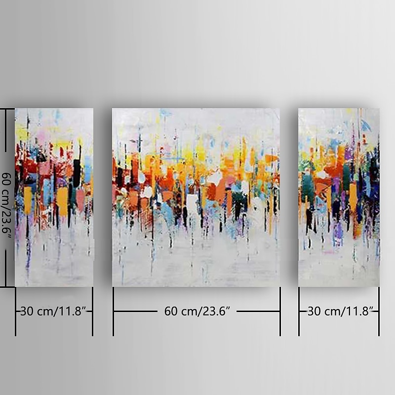 2025年 3パネル油絵キャンバスに100％手作りの手描きの壁アートカラフルな水平抽象モダンな家の装飾の装飾引き伸ばされたフレームとロールキャンバス  コレクション – $183.99 –P1