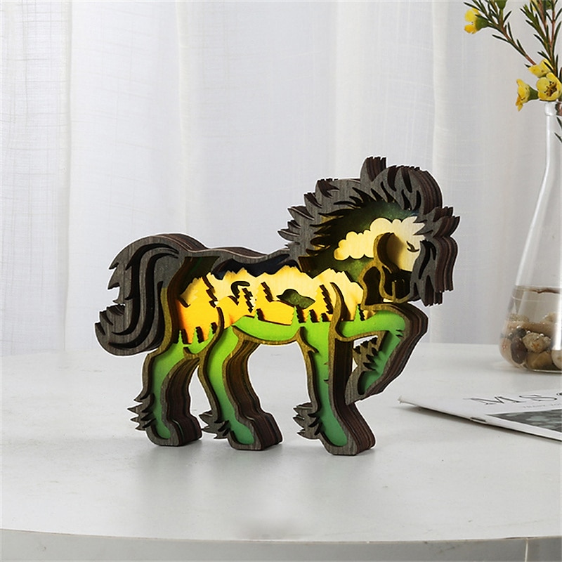 Деревянные украшения в виде животных, светодиодный светильник, 3d полая резьба, домашний декор, фигурки, ремесла, офисный стол, украшения для спальни, аксессуары 2025 - $21.99 –P13