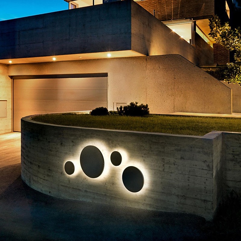 светодиодный наружный настенный светильник водонепроницаемый дизайн круга черный теплый белый / белый настенное освещение ip65 водонепроницаемый акриловый металлический наружный настенный светильник 2025 - $66.99 –P4