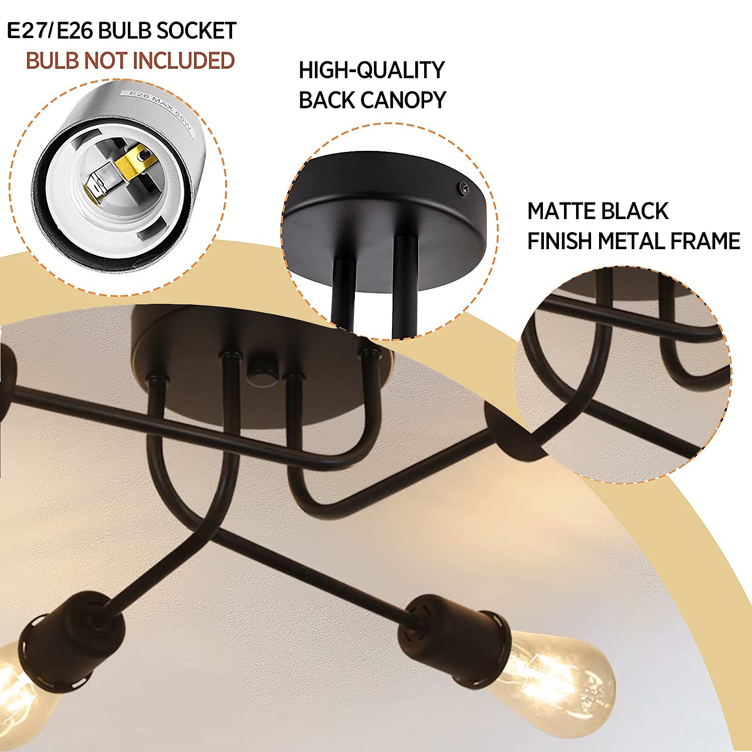 Free form DIY Semi-embedded Ceiling Lamp 4-8 Lamps E26/E27 Industrial Style Chandeliers Black and Gold Medieval Chandeliers Suitable for Bedroom Dining room Living Room AC110V AC220V 2025 - $57.99 –P9