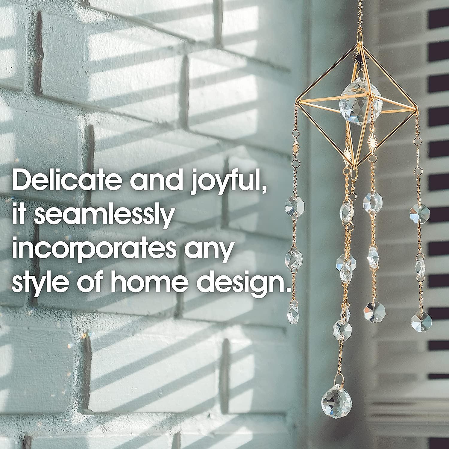 suncatcher zlatý s krystaly, motiv s nebeským měsícem, krystaly odrážející světlo, design zlatého řetízku, měsíc a hvězdy (styl krystalové kapky) 2025 - $20.99 –P7