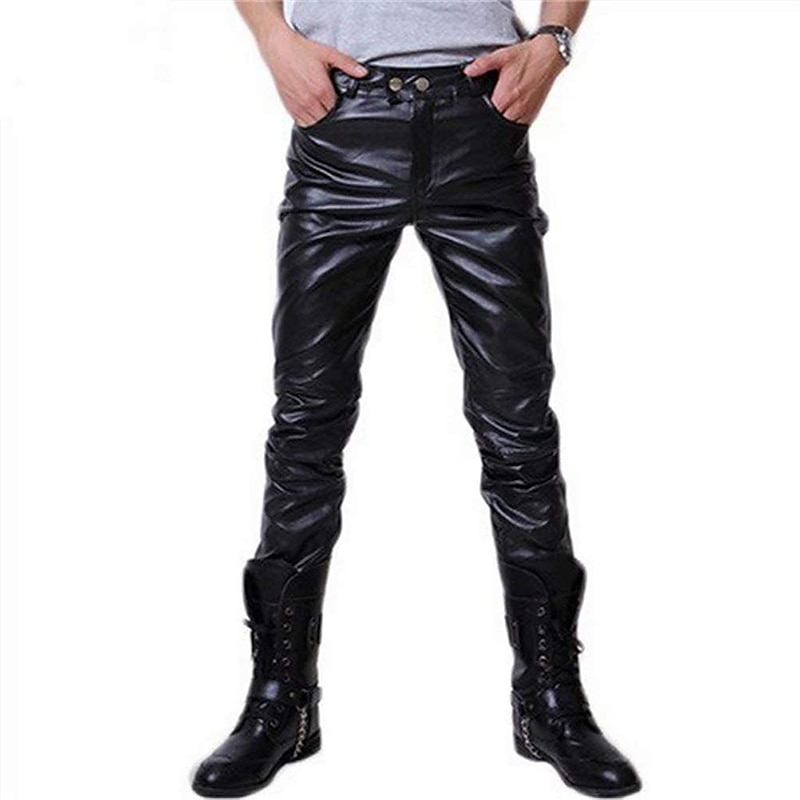 Per uomo magro Pantaloni Pantaloni in ecopelle Gamba dritta Tinta unita Lunghezza intera Feste Per uscire Serata Streetwear Moda Argento Nero Media elasticità del 2025 a $25.99 –P1