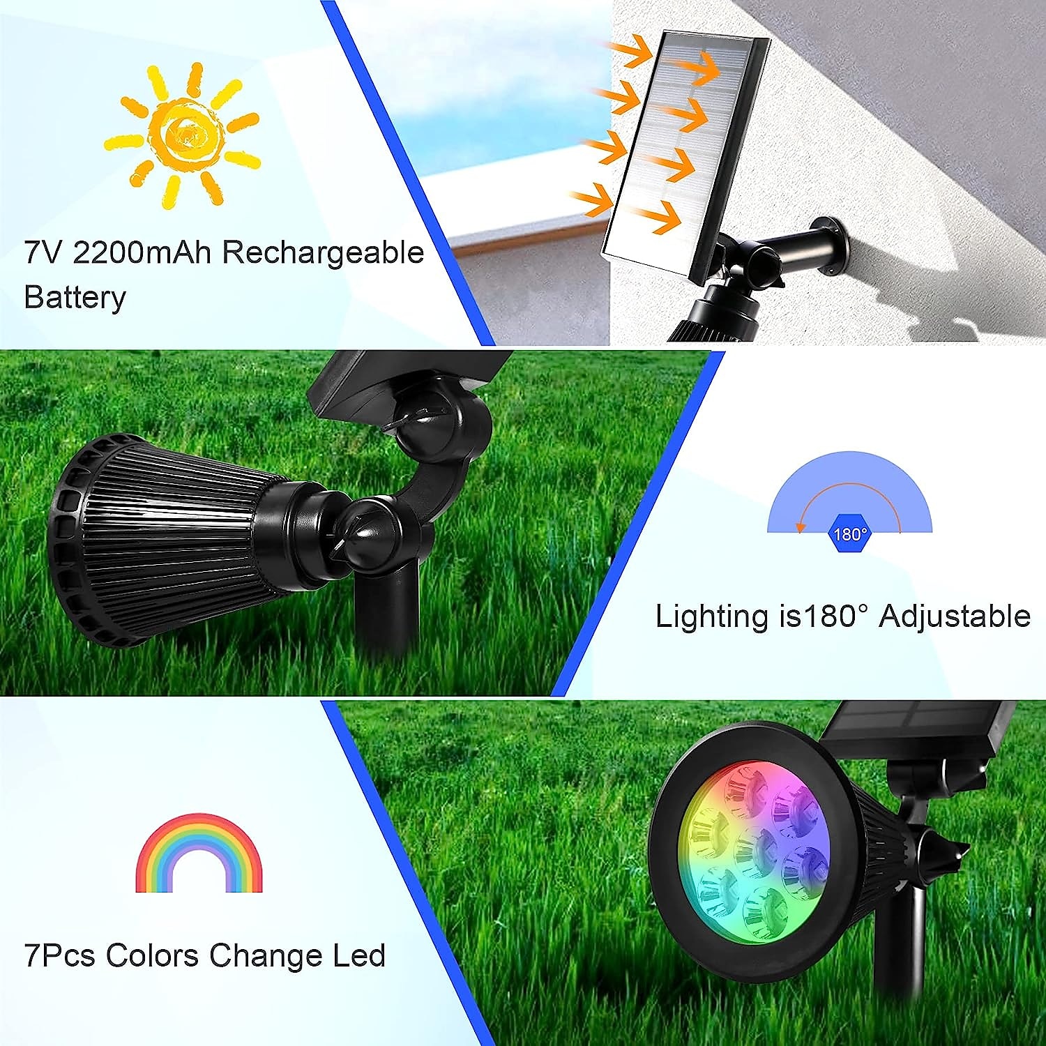 napelemes kerti spotlámpa kültéri vízálló 7 led földdugasz gyep lámpa led fényszóró udvari tájkerti díszvilágítás kerti lámpa 2025 - $23.99 –P2