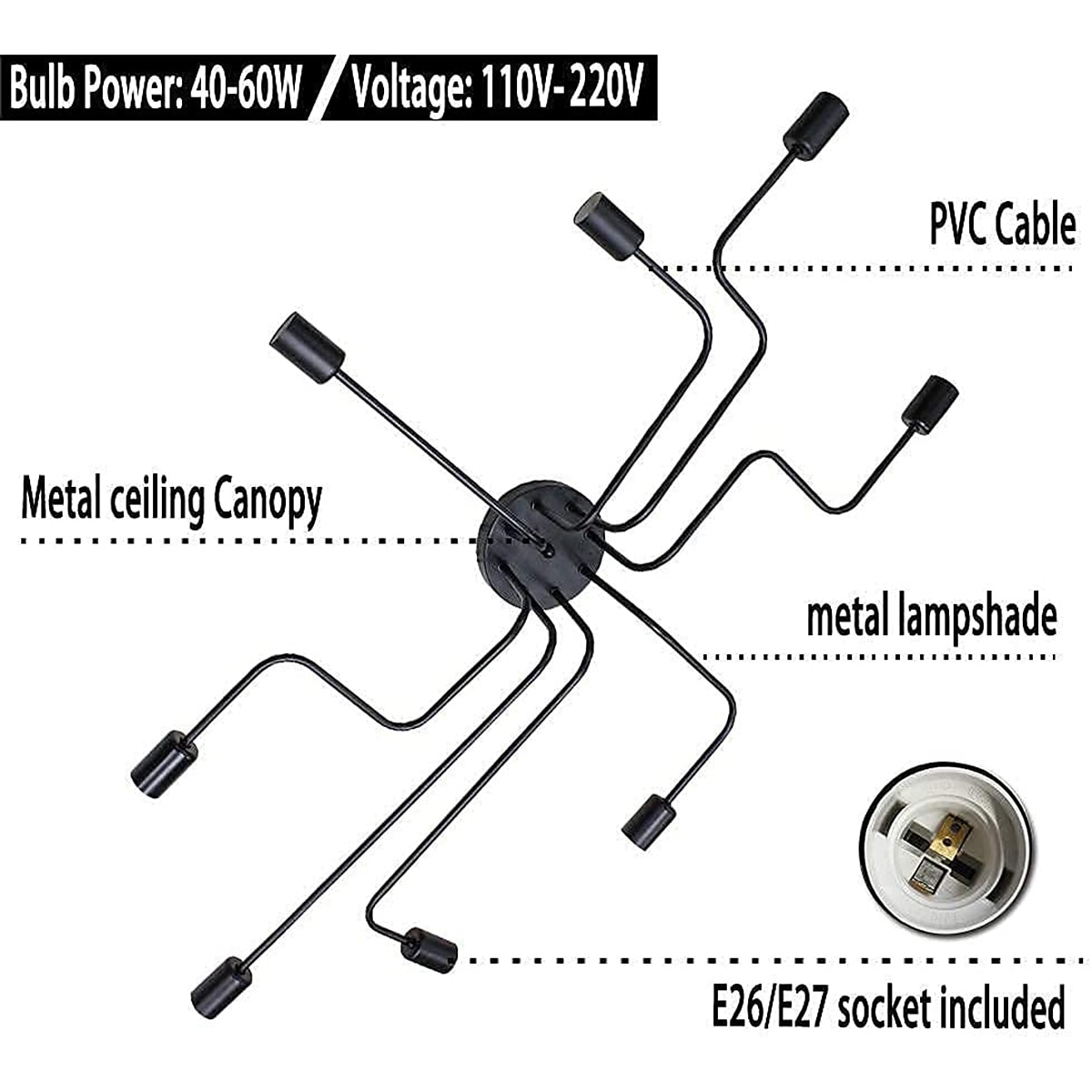 Free form DIY Semi-embedded Ceiling Lamp 4-8 Lamps E26/E27 Industrial Style Chandeliers Black and Gold Medieval Chandeliers Suitable for Bedroom Dining room Living Room AC110V AC220V 2025 - $57.99 –P8