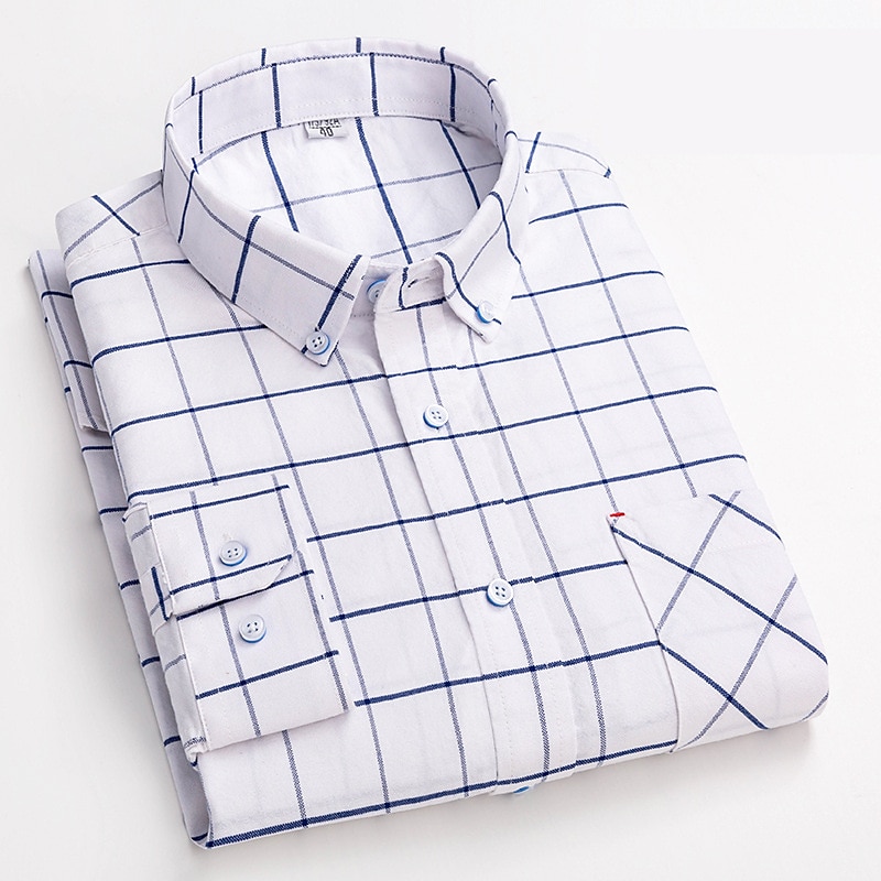 Men's Dress Shirt Button Down Shirt Oxford Shirt Plaid Wedding Office / Career Light Pink Light Blue White Yellow Long Sleeve Button Down Collar Spring & Fall Clothing Apparel Front Pocket 2025 - $32.99 –P5