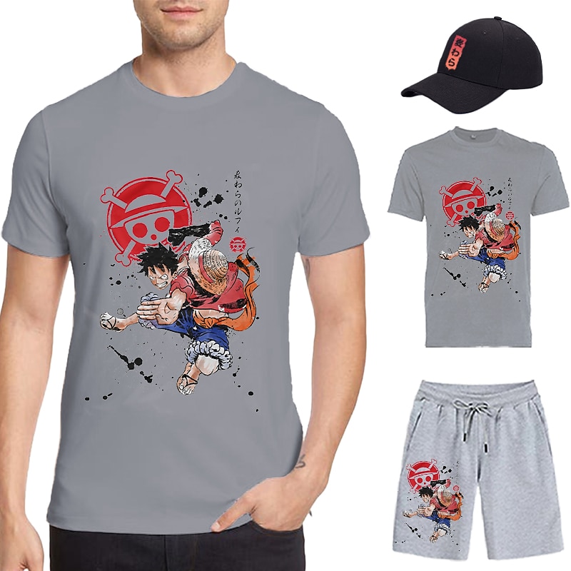 One Piece Apina D.Luffy T-paita Shortsit Lippalakki Painettu Kuvitettu Käyttötarkoitus Miesten Aikuisten Kuuma leimaus Rento / arki 2025 - $31.99 –P4