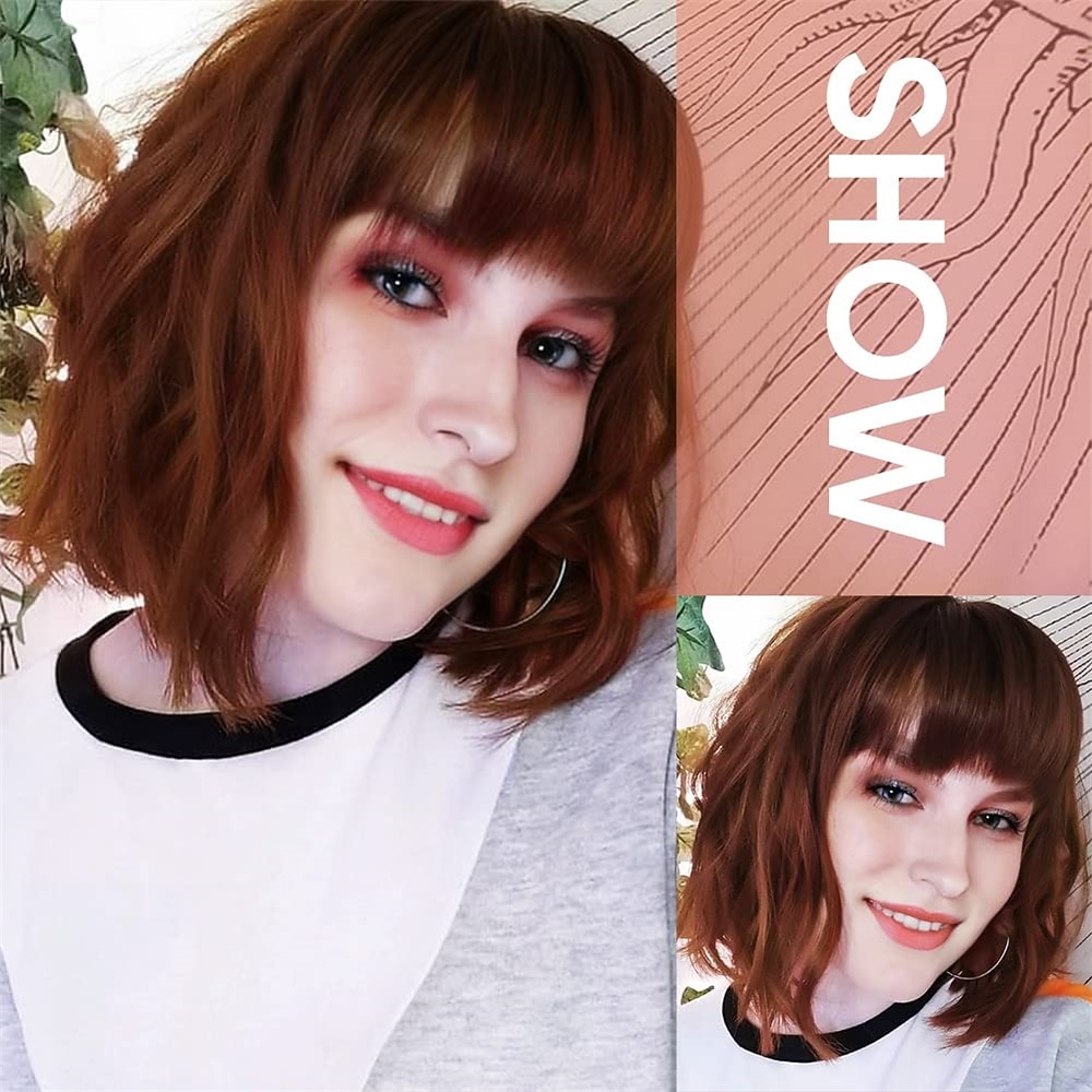 korte wit zilveren pruiken voor vrouwen ombre zwart en grijs krullend pruik met pony halflang synthetisch haar water wave bob pruik grijze kleurrijke pruiken 2025 - $24.99 –P13