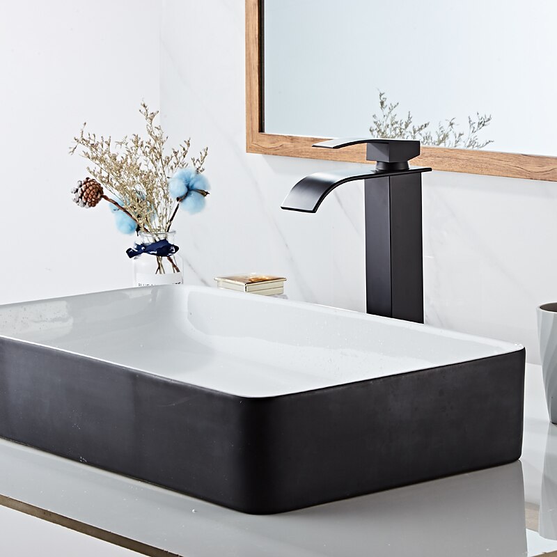 Rubinetto Miscelatore Lavabo Bagno A Cascata Alto Corto, Lavabo Monocomando Rubinetti Lavabo Monocomando, Bagno Con Tubo Flessibile Caldo E Freddo Vaso Monoblocco Acqua Rubinetto In Ottone Montaggio A Bordo Nero Dorato del 2025 a $80.99 –P3