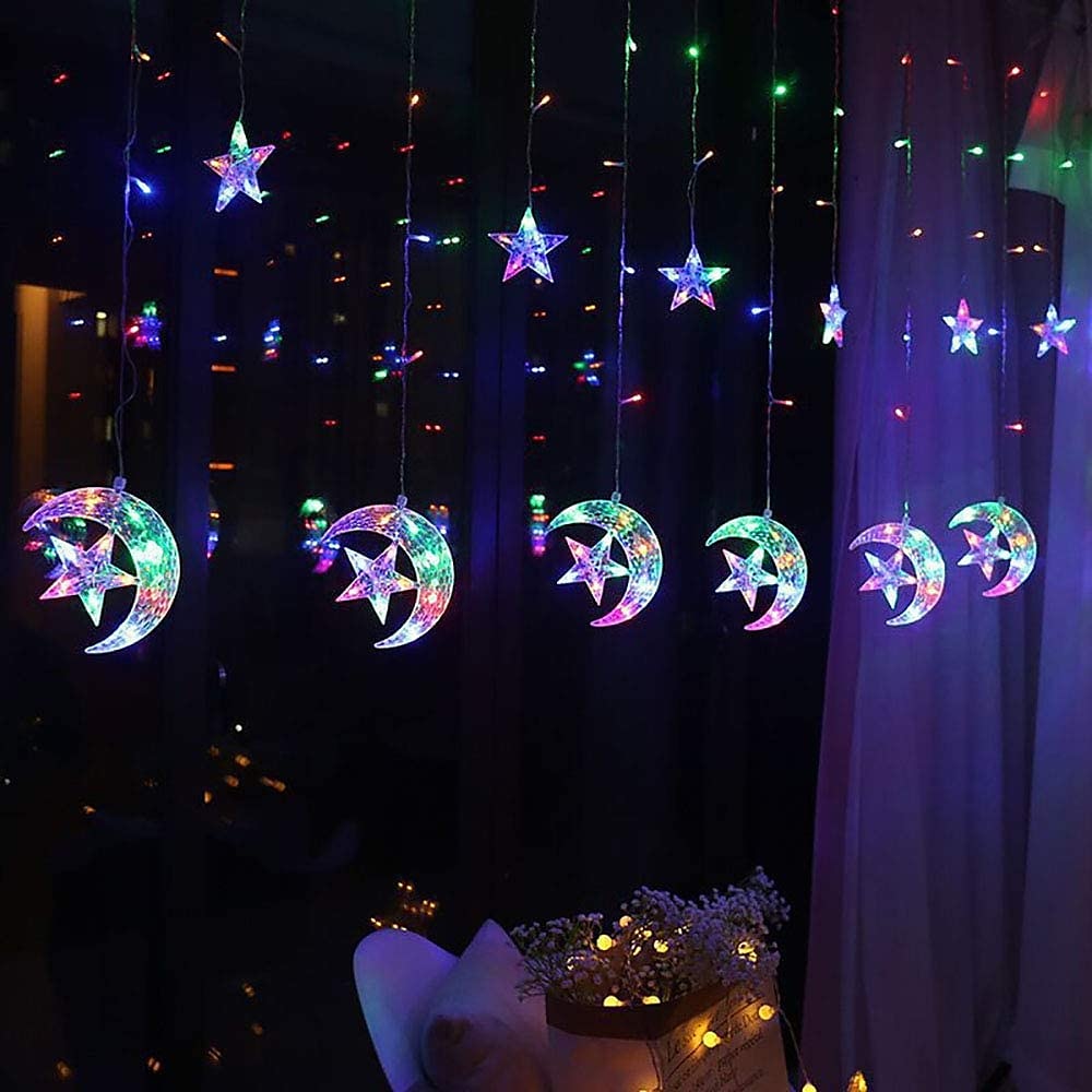 elegantní svatební hostina ramadán eid string lights - 12pcs moon &amp; hvězda, 2,5m led záclonová lampa, svatba &amp; festivalová dekorace, neonová lucerna pohádková světla pro svátek eid al-fitr 2025 - $26.99 –P4