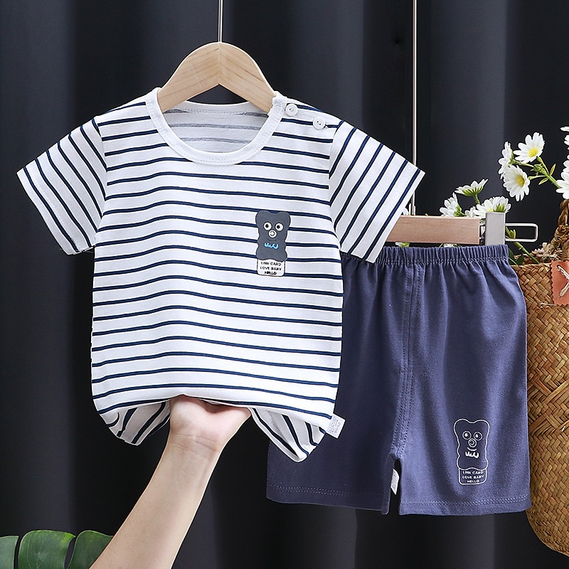 2 Pieces Toddler Boys T-shirt & Shorts Outfit Animal Cartoon Short Sleeve Cotton Set Outdoor Adorable Daily Summer Spring 3-7 Years 3 green teddy bears 9 spectacled bear 13 Stripes Bear 2025 - $10.99 –P10