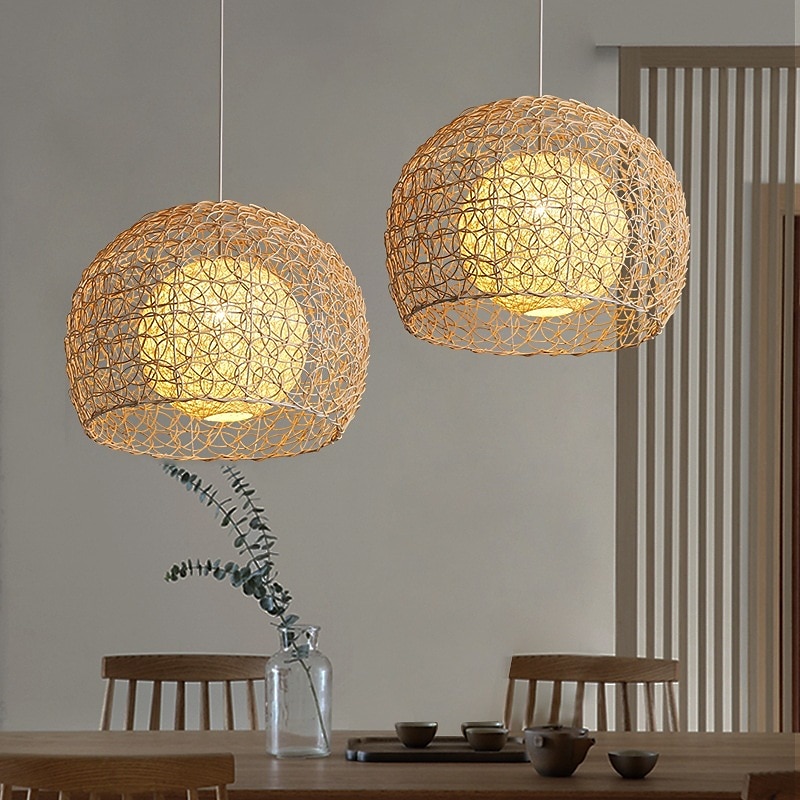 LED függőlámpa bambusz lámpás dizájn csillár retro 25 cm-es csillár mennyezeti világítás nappali hálószoba étteremben kávézó bár étterem klub 2025 - $118.99 –P4