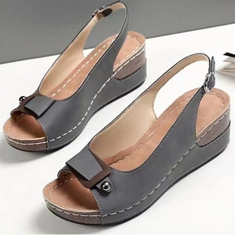 Damsandaler med slingback och kil, peep toe och justerbart spänne, bekväma platåskor för promenader, vardagliga sommarkläder och resor 2025 - $24.99 –P4