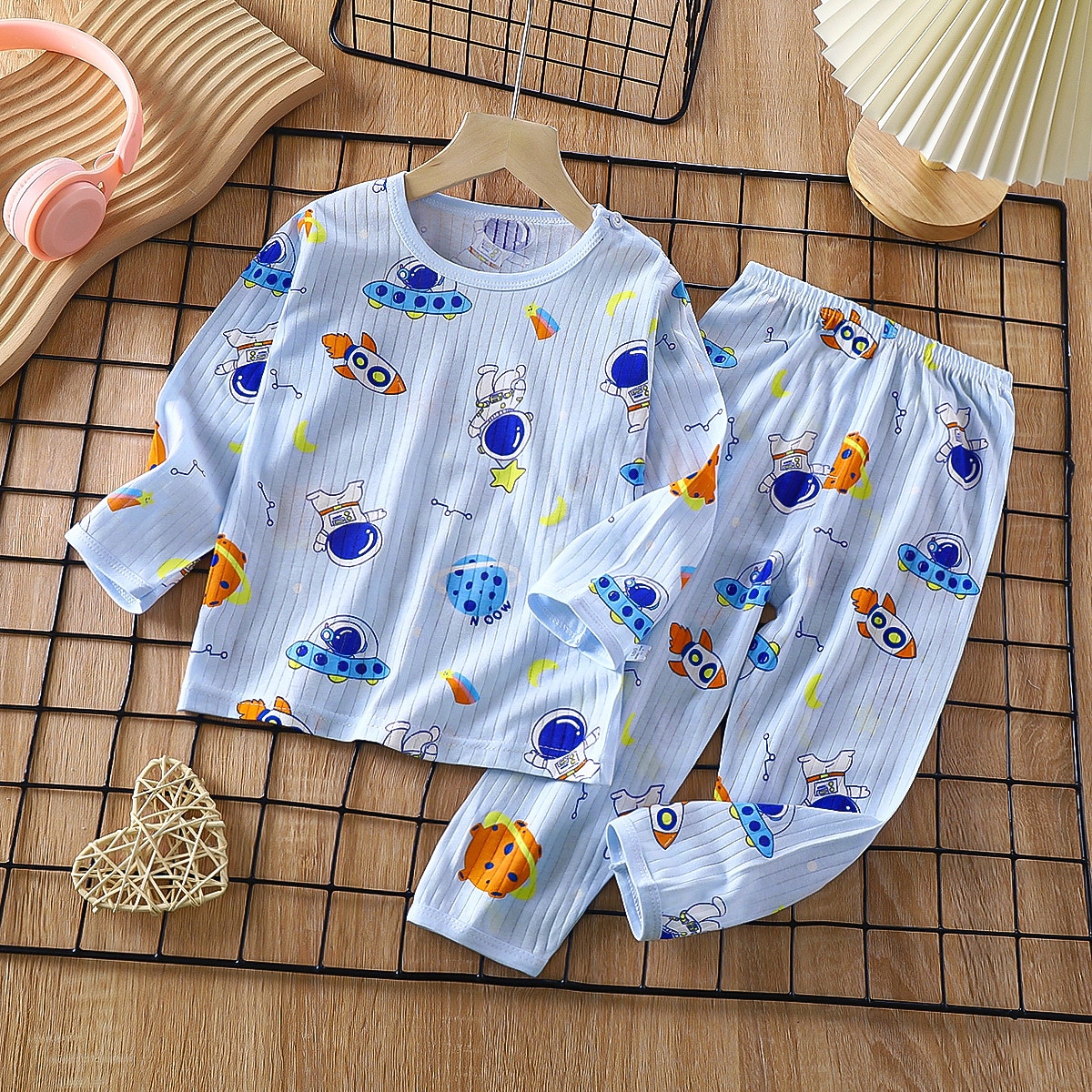 Copii Băieți 2 Piese Set pijama Manșon Lung Mânecă lungă-Z02-câine de lapte Mânecă lungă-Z04-Ursul de ceai cu lapte Maneca lunga-Z06-Nava spatiala Animal Desene Animate Vară Primăvară Zilnic Casă 2025 - $16.49 –P6