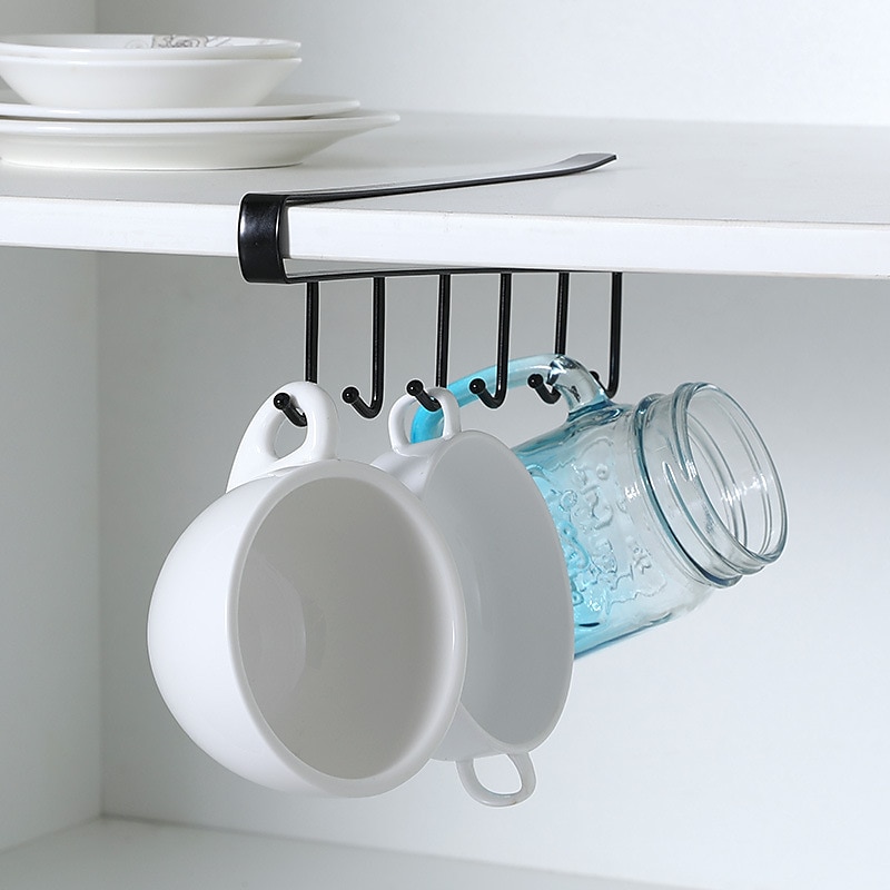 Mug Cup Holders With Hooks Under Cabinet And Shelf, Traceless