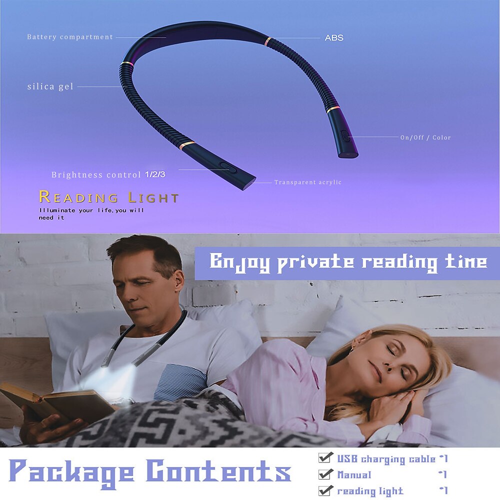 led-halsleeslampjes nieuwigheid flexibele nekverlichting handsfree boeklicht hanling leeslamp draagbare usb oplaadbare boekverlichting 2025 - $29.99 –P10