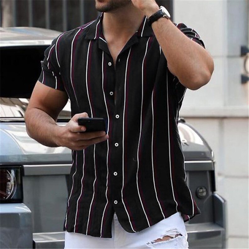 Herren Hemd Sommerhemd Knopfhemd Camp-Shirt Kubanisches Hemd Schwarz Marineblau Kurzarm Gestreift Umlegekragen Strasse Casual Button-Down Bekleidung Sport Modisch Klassisch Komfortabel 2025 - $17.49 –P3