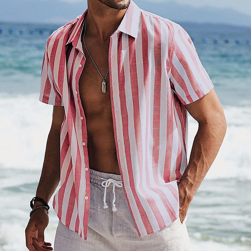 Per uomo Camicia Camicia Estiva Camicia casual Camicia da Spiaggia Camicia con Bottoni Camicie a righe Nero Rosa Verde Blu scuro Grigio Manica Corta A righe Bavero Vacanza Streetwear Stampato del 2025 a $20.99 –P13