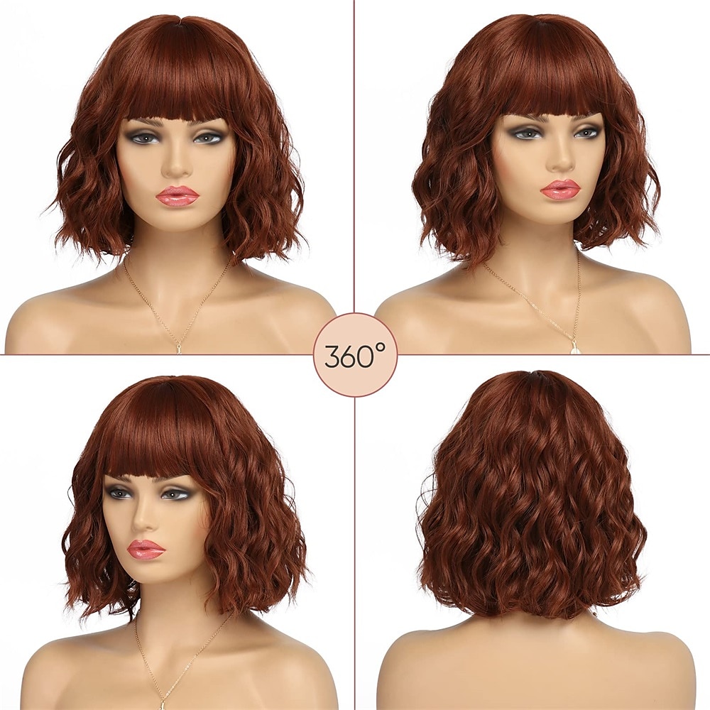 korte wit zilveren pruiken voor vrouwen ombre zwart en grijs krullend pruik met pony halflang synthetisch haar water wave bob pruik grijze kleurrijke pruiken 2025 - $24.99 –P14