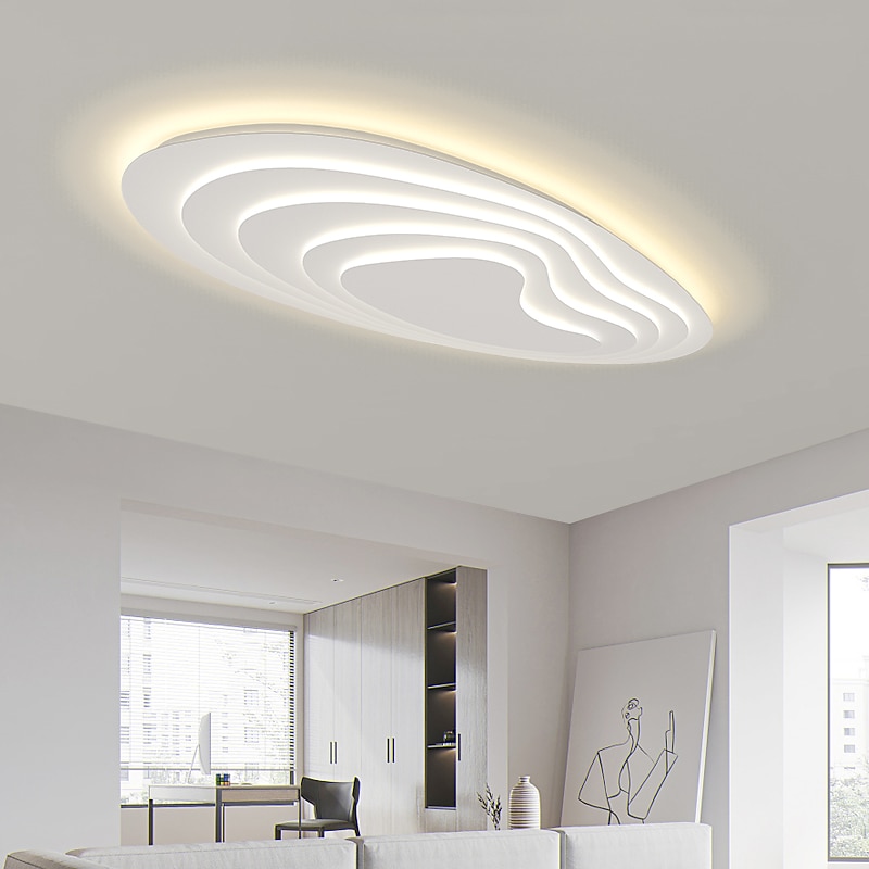 moderne taklampe som kan dimmes med fjernkontroll 56 cm innfelt taklampe akryl lampeskjerm lysekrone soverom stue 2025 - $230.29 –P4