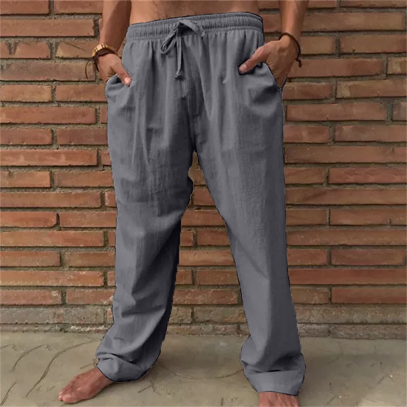 Herr Linne Byxor Långbyxor Sommarbyxor Strandbyxor Snörning Elastisk midja Rakt ben Slät Komfort Utomhus Ledigt Dagligen Streetwear Stylish Brun Kaki 2025 - $22.99 –P6