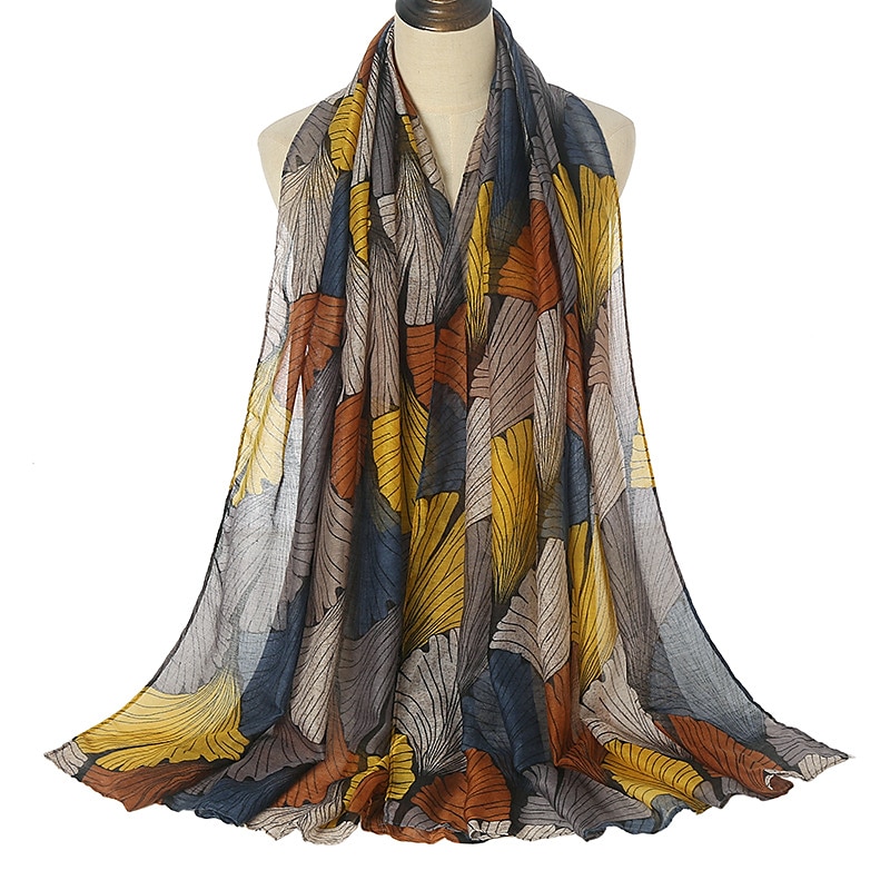 retro növénymintás sálak női ginkgo levél nyomdai kendő és pakolások laday foulard virág hidzsáb hosszú stílusú sál 2025 - $21.99 –P9