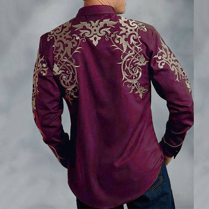 Men's Floral Totem Shirt Western Shirt Cowboy Shirt Long Sleeve Fashion Designer Casual Outdoor Holiday Fall & Winter Turndown Print Button-Down Black Red Blue Purple Green 2025 - $26.99 –P5