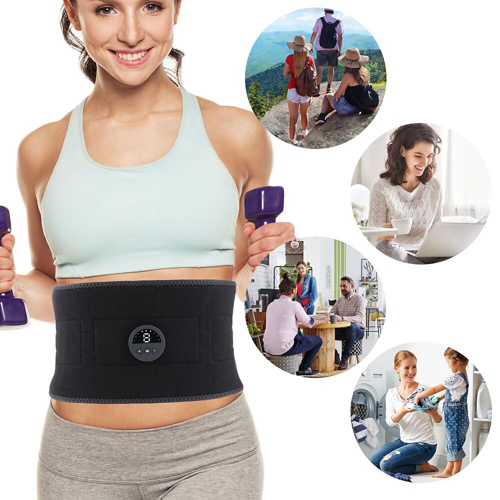 Ems pulsacyjny pas do masażu elektryczny stymulator mięśni 6 trybów 9 bloków trener brzucha odchudzanie fitness masażer do ciała mężczyźni kobiety 2025 - $24.99 -P2