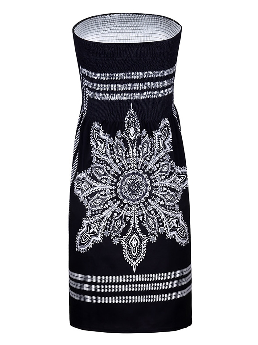 Dame Strandkjole Resort Wear Strandklær Mini kjole Trykt mønster Varmt Elegant Grafisk Stroppeløs Ermeløs Standard passform Daglig Ut på byen Flerfarget Svart 2023 Sommer Vår S M L XL 2025 - $24.99 –P3