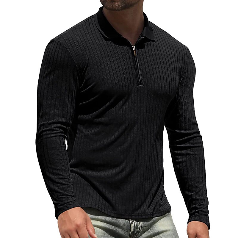 Men's Golf Shirt Knit Polo Casual Holiday Lapel Quarter Zip Long Sleeve Fashion Basic Plain Quarter Zip Summer Regular Fit Black White Wine Camel Green Dark Blue Golf Shirt 2025 - $20.99 –P7