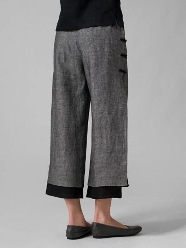 Women's Wide Leg Linen Gauchos Pants Trousers Ankle-Length Faux Linen Baggy Fashion Casual Daily Dark Grey S M 2023 - US $26.99 –P3