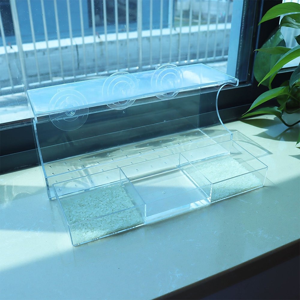 2025年 強力な吸盤付きの窓用鳥の餌箱 - 30x10x13 cmの外側の窓用の屋根と排水穴を備えた透明なアクリル製の鳥の餌箱  コレクション – $23.99 –P6
