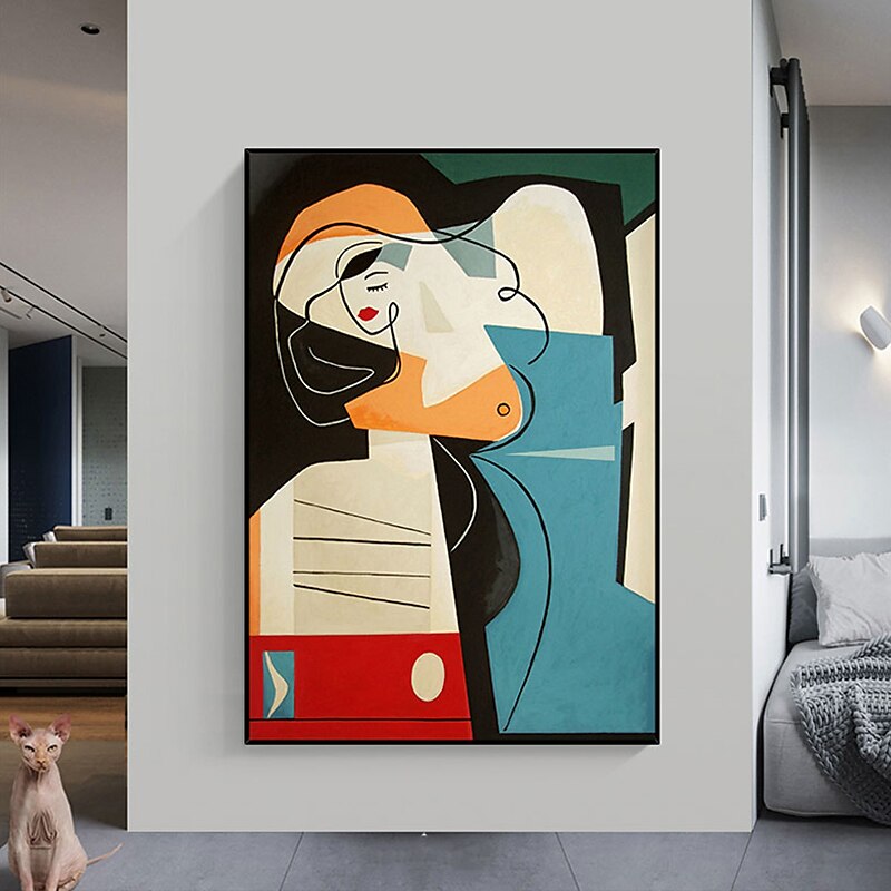 handgjord oljemålning canvas väggkonst dekoration pablo picasso stil tjej för heminredning rullad ramlös osträckt målning 2025 - $92.99 –P3