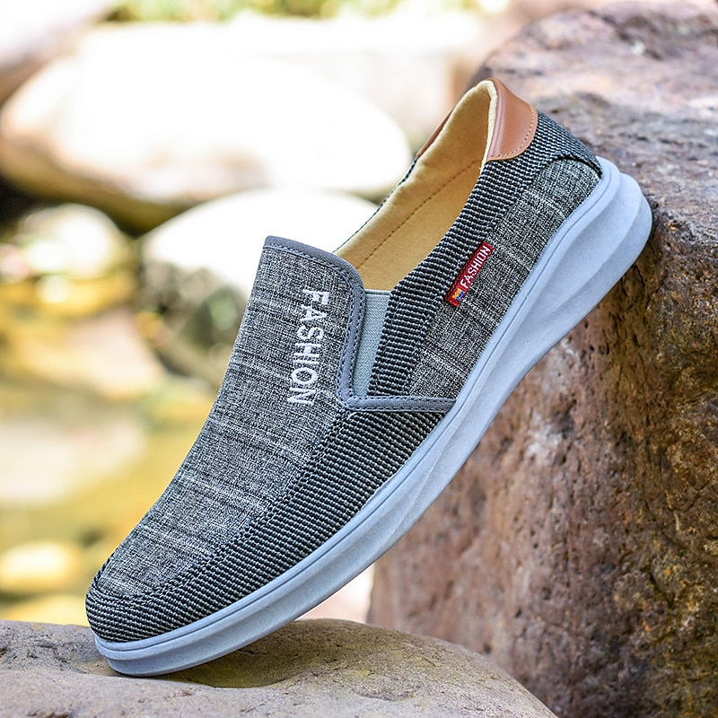Herr Tofflor och Slip-Ons Slip-on sneakers Promenad Klassisk Ledigt Utomhus Dagligen Kanvas Andningsfunktion Loafers Kaffe Grå Randig Vår Höst 2025 - $26.99 –P3