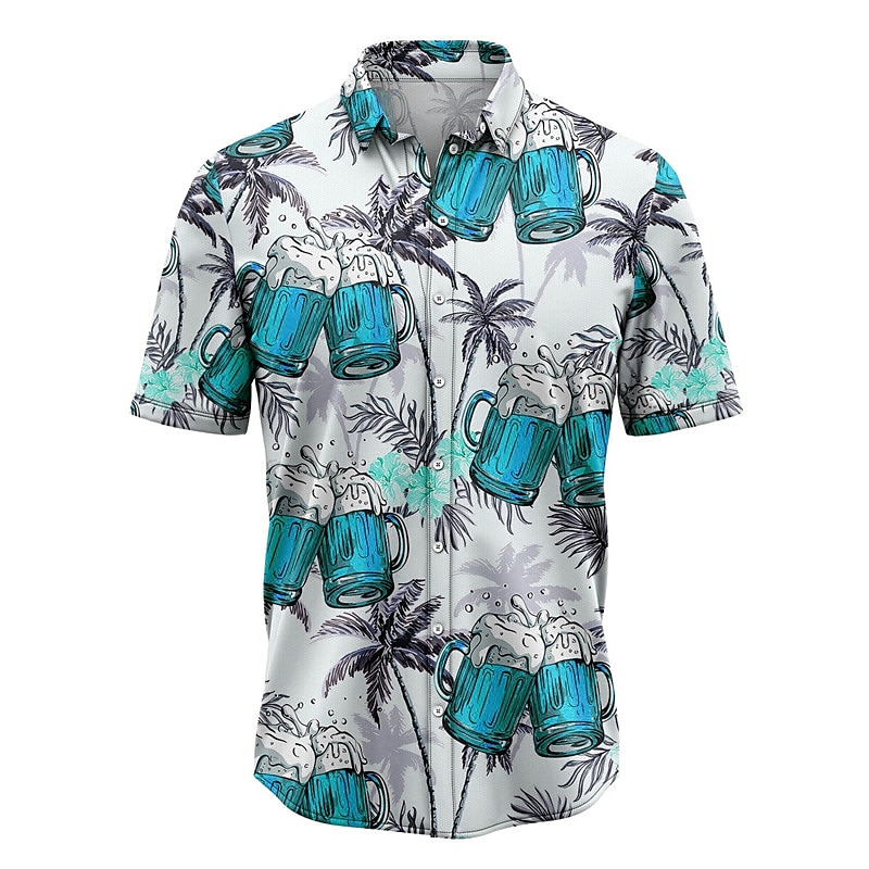 Herre Grafiske trykk Øl Blader Skjorte Hawaii skjorte Aloha skjorte Kortermet Tropisk Mote Hawaiisk Gate Avslappet Hawaiisk Sommer Vår Aftæpning Trykt mønster Knapp ned Gul Rosa Militærgrønn Navybl 2025 - $24.99 –P7