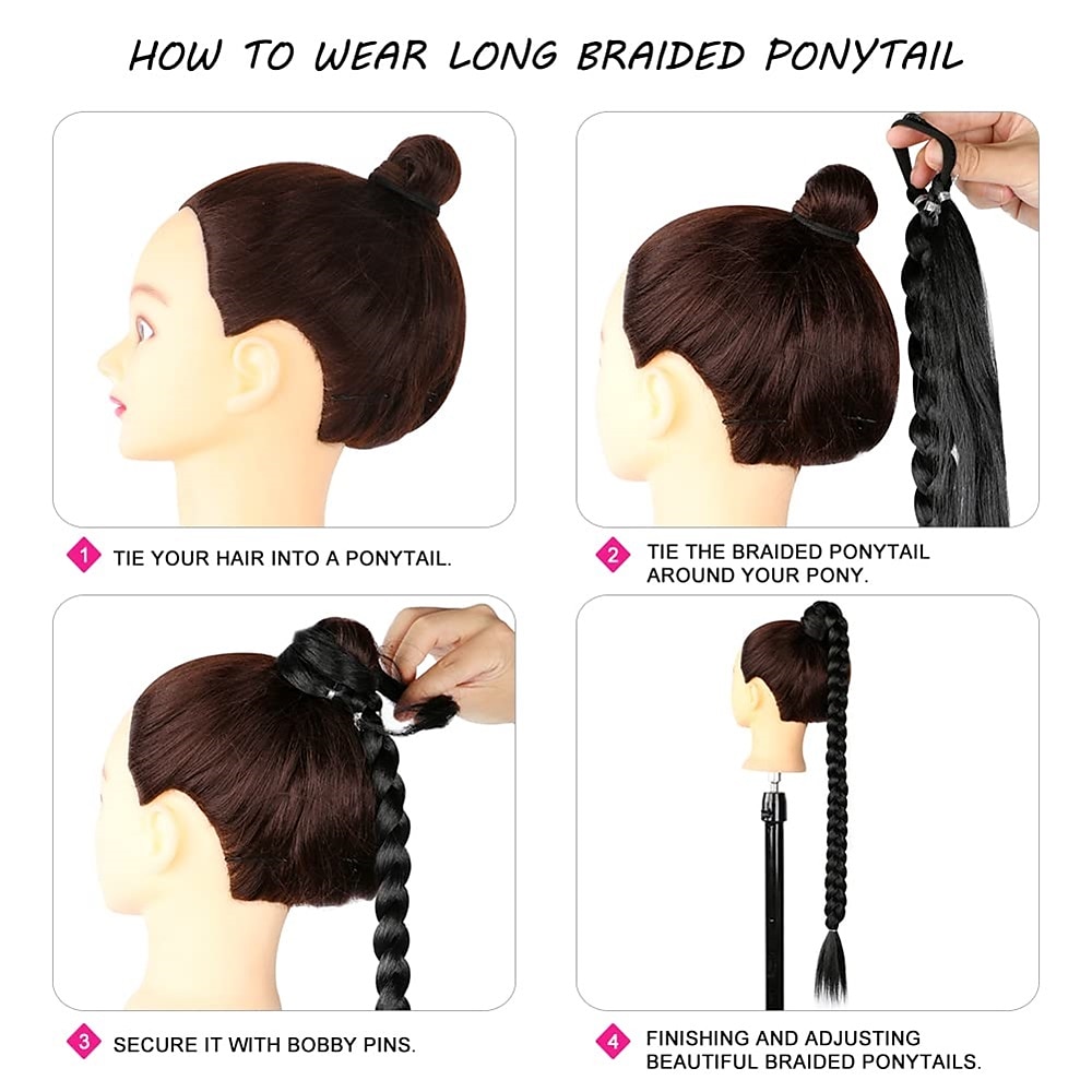 36 Inch Ponytail Extension Synthetic Long Braided Ponytail Extensions with Hair Tie Straight Wrap Around Hair Pretty Hair Ponytails Hair pieces For Women Daily Use 2025 - $15.99 –P4