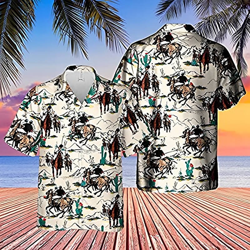 Derby Kentucky Męskie Kowboj Koszula Koszula hawajska Koszula Aloha Krótki rękaw Koszula Wieczorne Zabytkowe Hawajskie Designerskie Na zewnątrz Ulica Codzienny Biały Żółty Rumiany róż Druk 3D S M L 2025 - $24.99 –P5