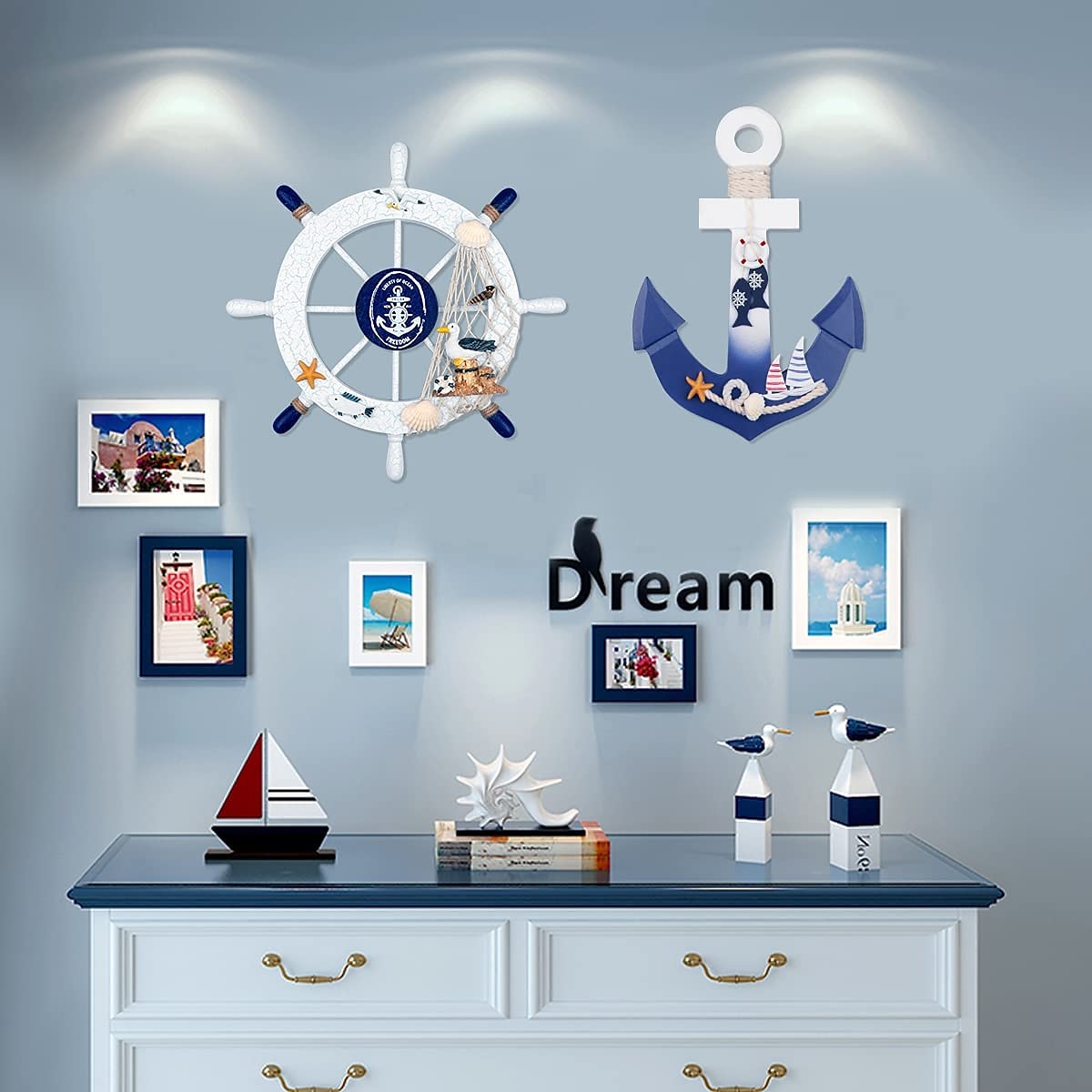 strand fa csónak hajó kormánykerék fal akcentus falra akasztó ajtó akasztó dísz fali dekoráció lakberendezés 28*28cm 2025 - $23.99 –P6