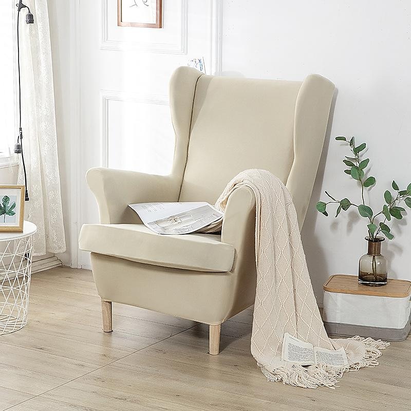 stretch wingback stoltrekk vinge stol slipcovers med seteputetrekk spandex jacquard wingback lenestoltrekk til ikea strandmon stol 2025 - $53.99 –P15