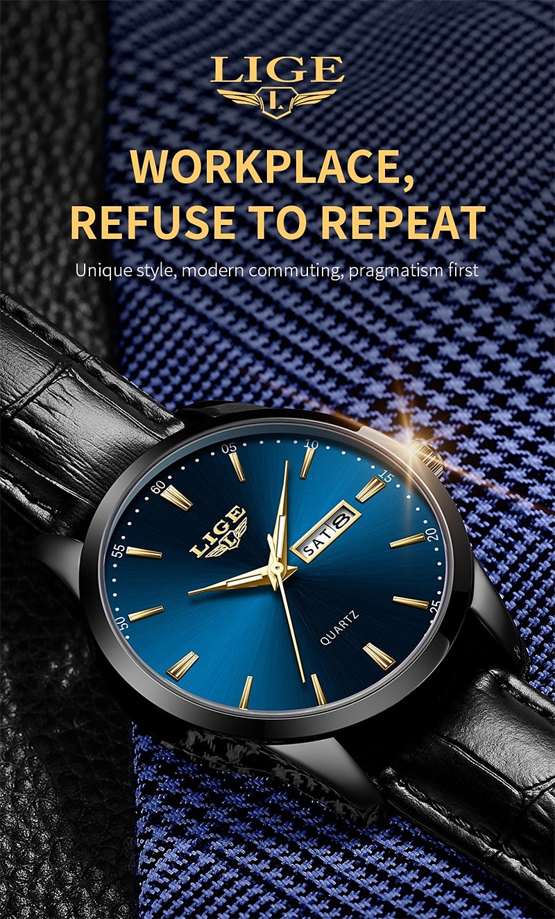 Men Quartz Watch Luxury Business Wristwatch Analog Luminous Calendar Date Week Waterproof PU Leather Watch 2025 - $22.99 –P9