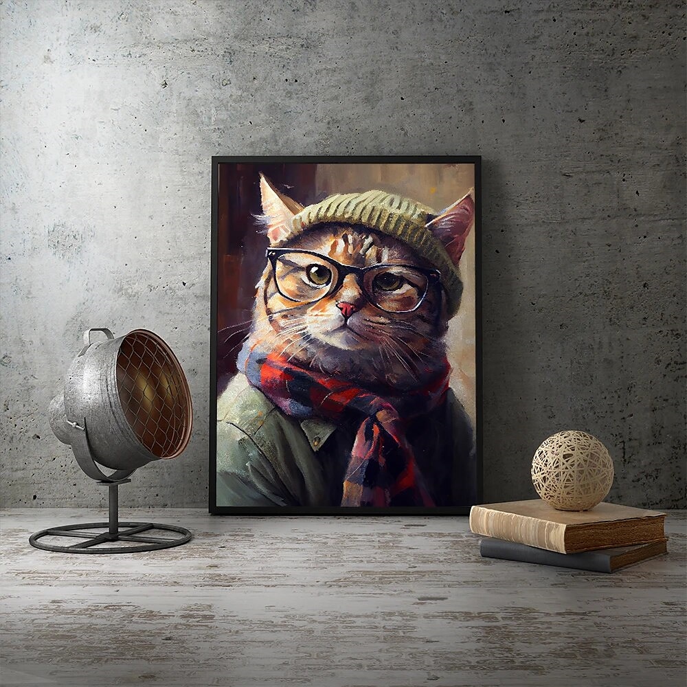 1st punkrock kattporträtt oljemålning väggkonst original konsttryck felino anmail mpressionist heminredning djurhus husdjursdekor 2025 - $18.49 –P4