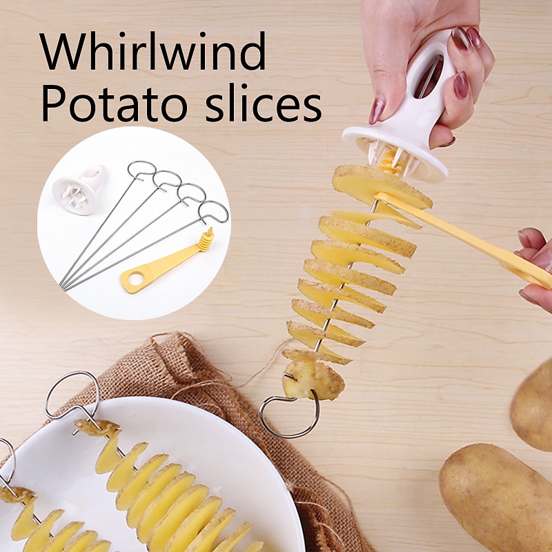 1Set Stainless Steel Tornado Potato Spiral Slicer - Manuel Cutter Spiral  Screw Chips Reusable Potato Twister Fruits Vegetable Tools Kitchen Cooking  Maker 2024 - $9.99