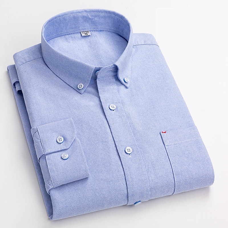 Herr Skjorta Button Down skjorta Oxford skjorta Enfärgad / vanlig färg Bröllop Semester Vit Blå Purpur Ljusgrå Långärmad Nedvikt Alla årstider Kläder Button-Down 2025 - $26.99 –P2