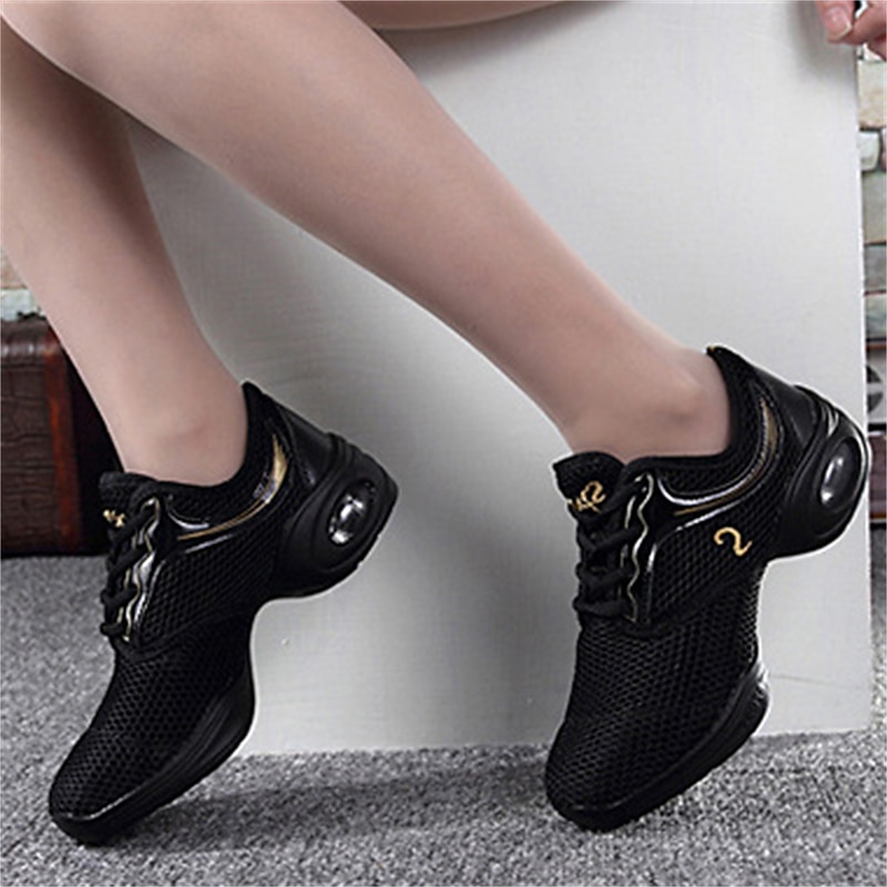Schwarze Mesh-Tanz-Sneaker für Damen – atmungsaktive, leichte Jazzschuhe mit Luftpolstersohle für Zumba, Hip-Hop und Fitnesstraining 2025 - $29.99 –P6