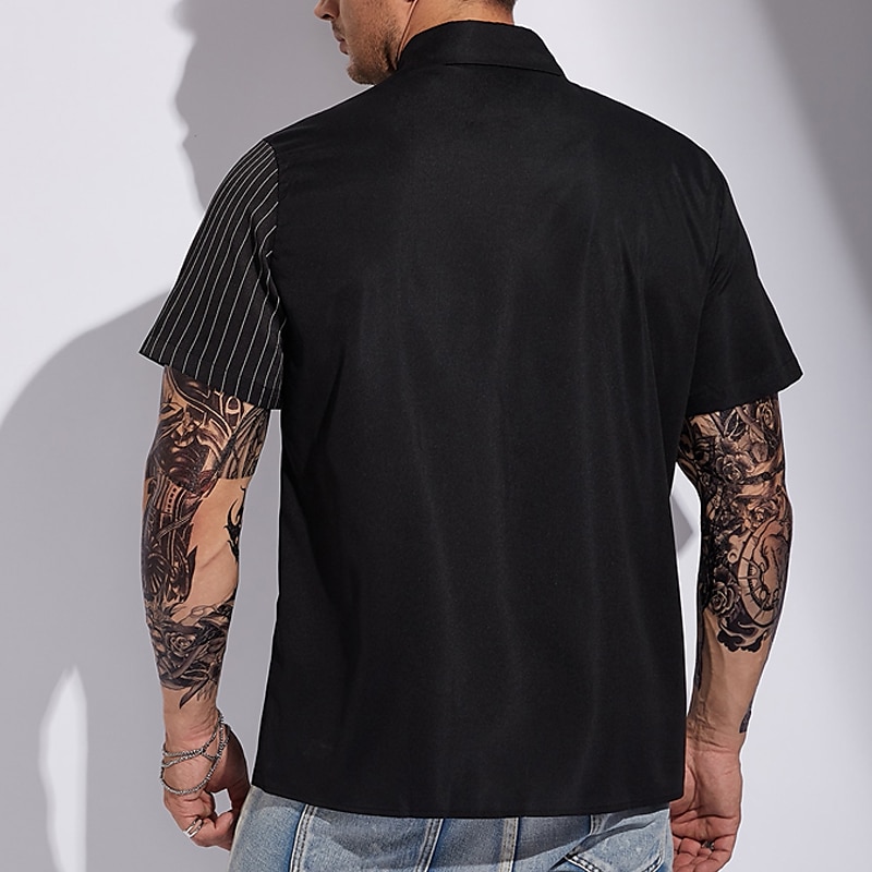 Men's Striped Shirt Casual Shirt Button Up Shirt Short Sleeve Shirt Turndown Outdoor Vacation Black Plus Size Clothing Apparel Modern Style Retro Vintage 2025 - $22.99 –P4