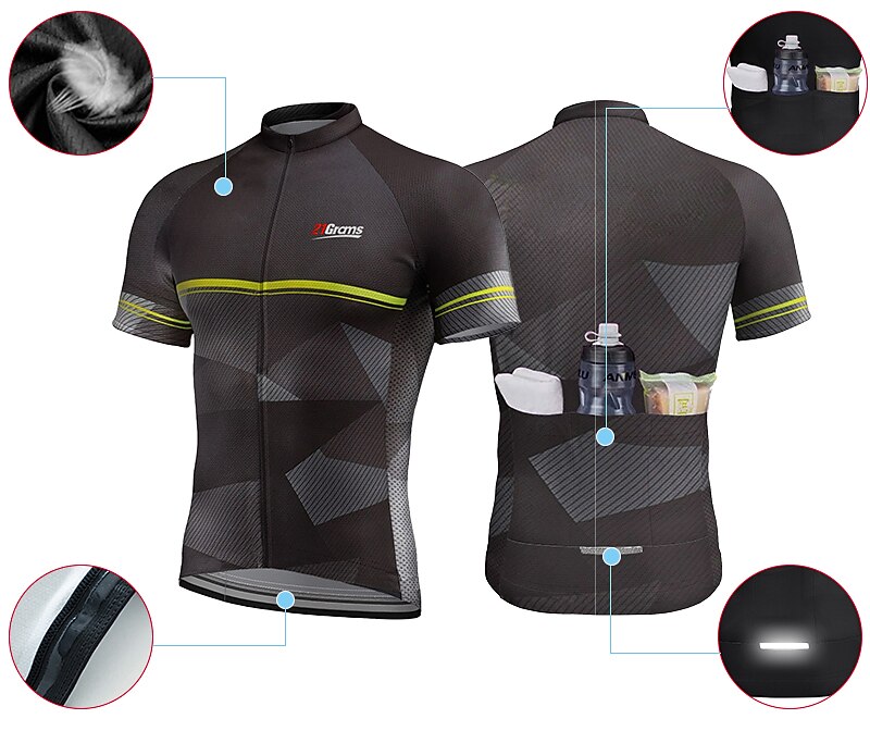 Men's Cycling Jersey Geometic Letter & Number Short Sleeve Bike Jersey Top with 3 Rear Pockets Mountain Bike MTB Road Bike Cycling Quick Dry Reflective Strips Back Pocket Moisture Wicking Sports Dark 2026 - $30.99 –P3