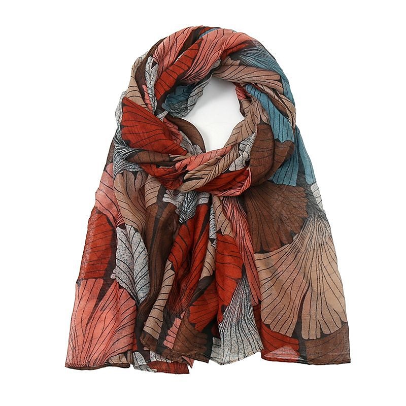 retro növénymintás sálak női ginkgo levél nyomdai kendő és pakolások laday foulard virág hidzsáb hosszú stílusú sál 2025 - $21.99 –P2