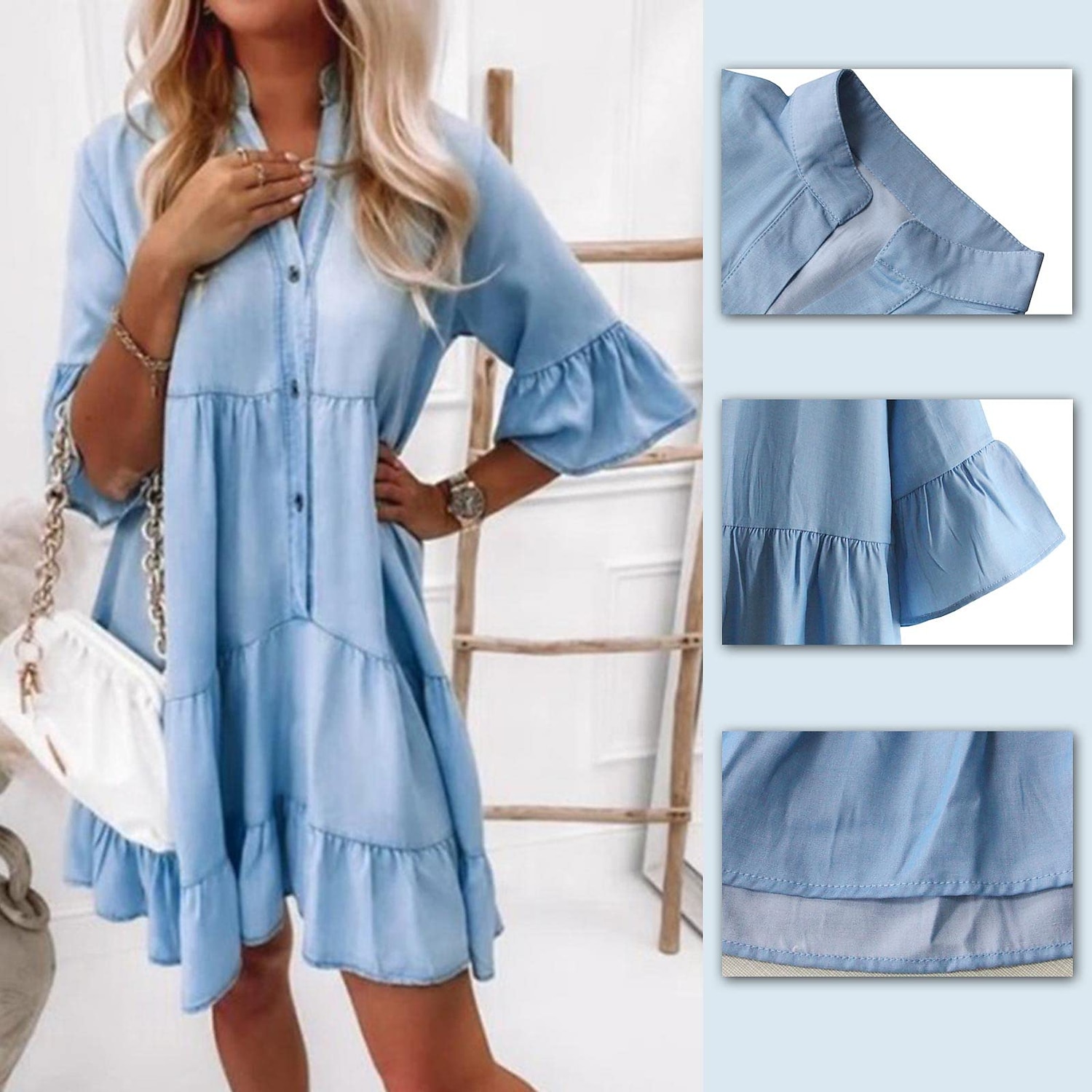 Dam Denimklänningar Vardagsklänning Denimskjorta klänning Midiklänning Denim Ledigt Utomhus Dagligen Semester Tröjkrage Knapp Halvlång ärm Sommar Vår 2023 Lös passning Ljusblå Ren färg S M L XL XXL 2025 - $41.99 –P6