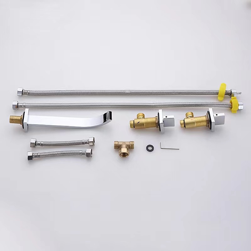 Wall Mounted Bathroom Sink Mixer Faucet Waterfall, Widespread Basin Taps Vintage Brass 2 Handles 3 Holes Washroom Wash Baxin Tap with Cold Hot Water Hose 2025 - $113.99 –P2
